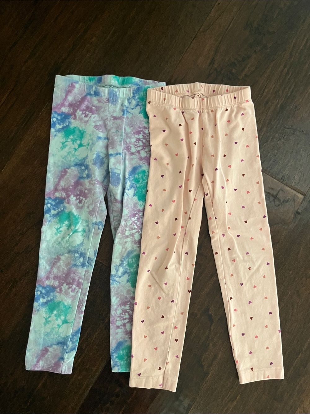 Cat & Jack Pink Heart and Multicolor Tie-Dye Leggings